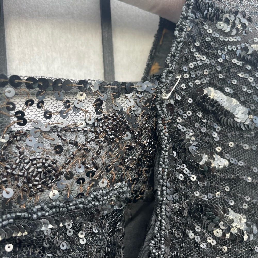 Antique 1910s Black Silk Tulle Beaded Sequin Edwardian Mourning Gibson Girl Gown - Picture 8 of 16